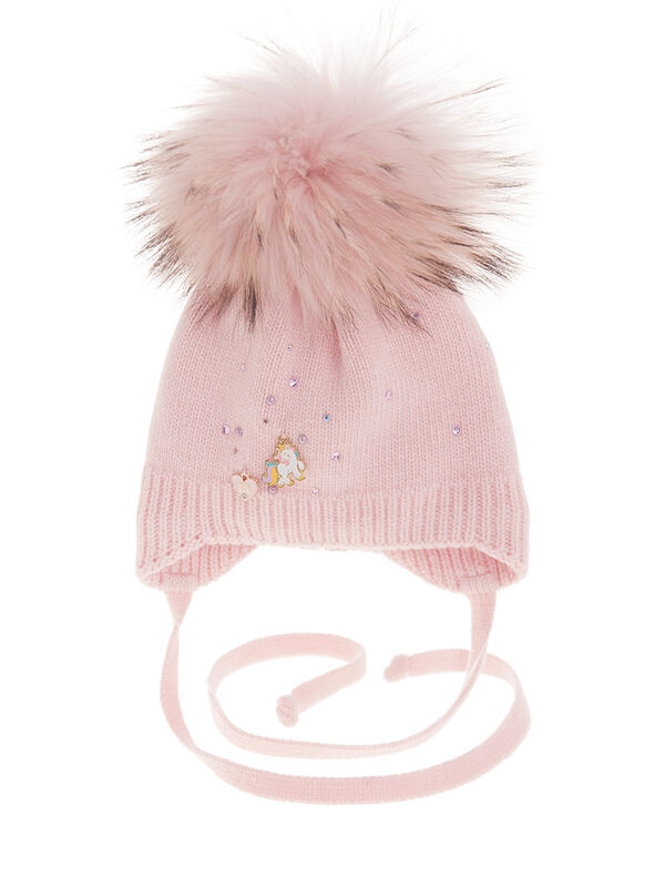 Шапка для девочки Стеша, Миалт светло-розовый, зима - Шапочки на завязках