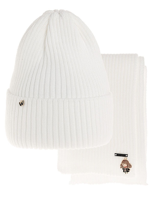 Комплект для девочки Мистика комплект, Миалт ультрабелый, весна-осень - Комплект: шапочки и шарф