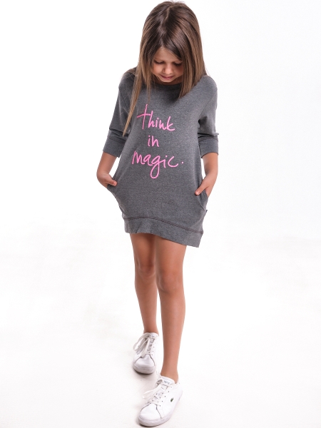 Платье для девочек Mini Maxi, модель 2744, цвет графит - Платья для девочек с длинным рукавом