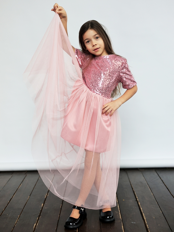 Платье для девочки нарядное БУШОН ST540, цвет пудровый/розовый - 