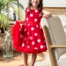 Платье для девочки нарядное БУШОН ST20, стиляги цвет красный, красный пояс, принт св-розовый горох