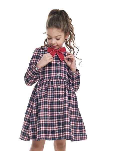 Платье для девочек Mini Maxi, модель 681, цвет синий/красный/клетка - Платья для девочек с длинным рукавом