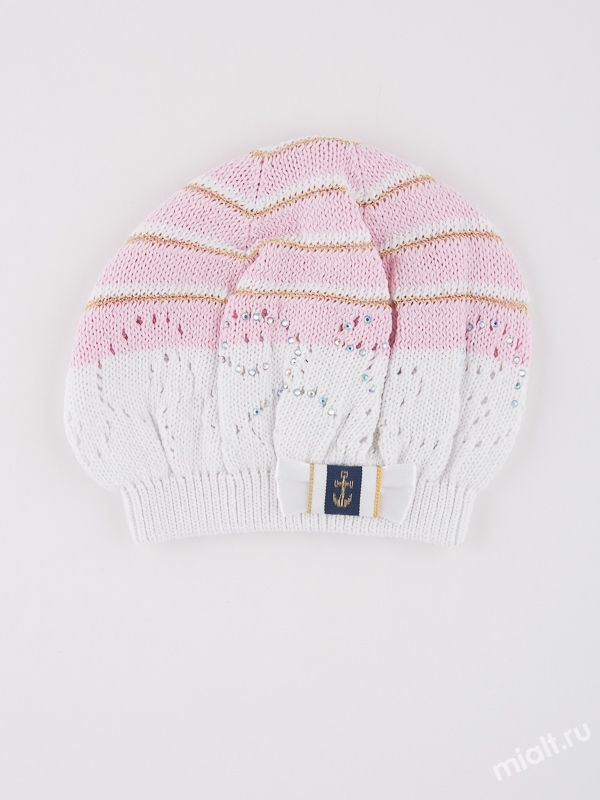 Берет для девочки Sirena, Миалт белый/бледно-розовый - Шапочки на лето