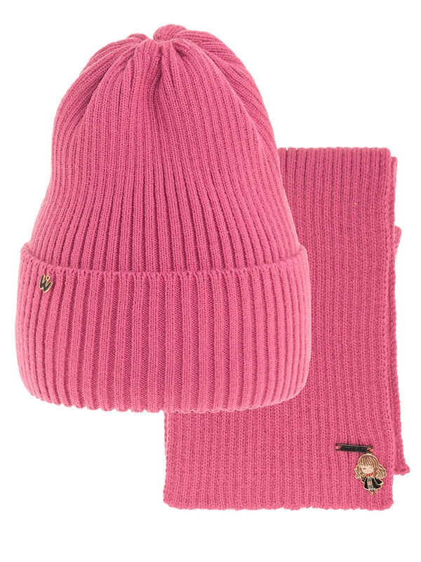 Комплект для девочки Мистика, Миалт ярко-коралловый, весна-осень - Комплект: шапочки и шарф