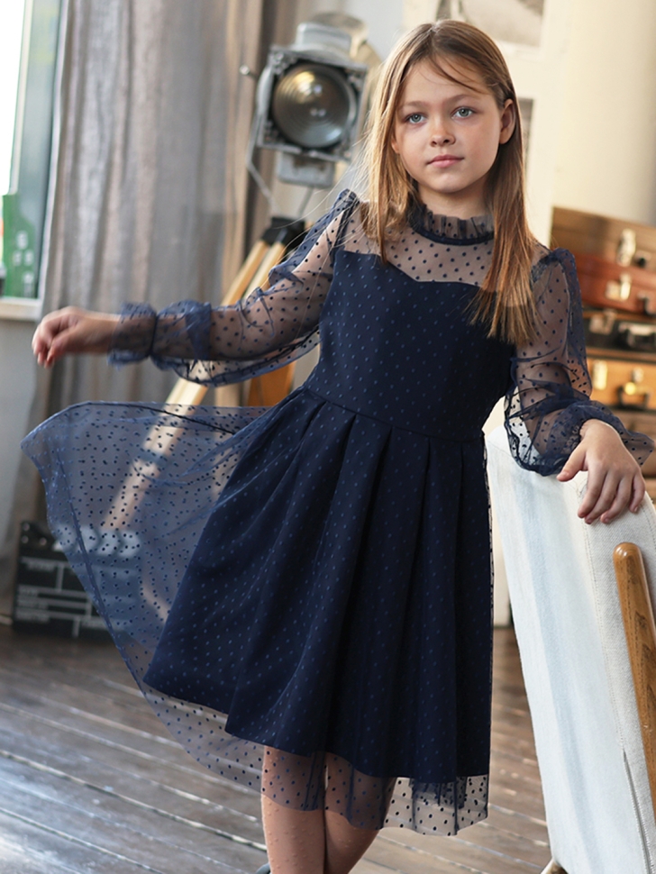 Платье для девочки нарядное БУШОН ST77, цвет темно-синий - Платья коктельные / вечерние