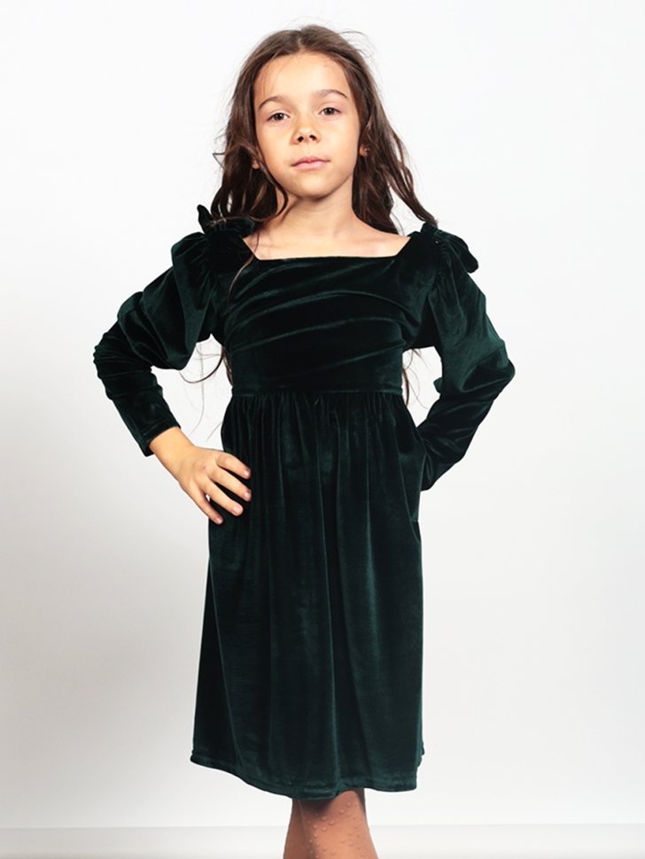 Платье велюровое нарядное БУШОН ST633, цвет темно-зеленый - Платья коктельные / вечерние