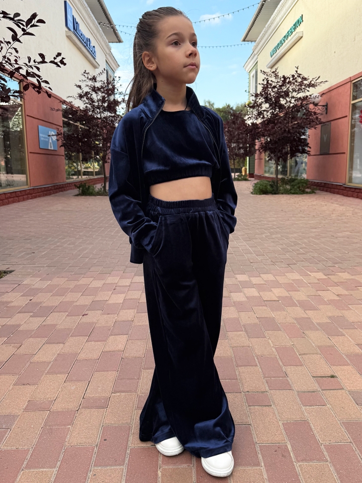 Костюм для девочки из велюра БУШОН SP223, цвет темно-синий - Костюмы спортивные