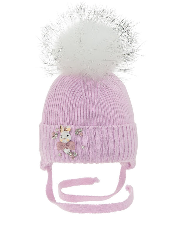 Шапка для девочки Бубенчик, Миалт сиренево-розовый, зима - Шапки с меховым помпоном