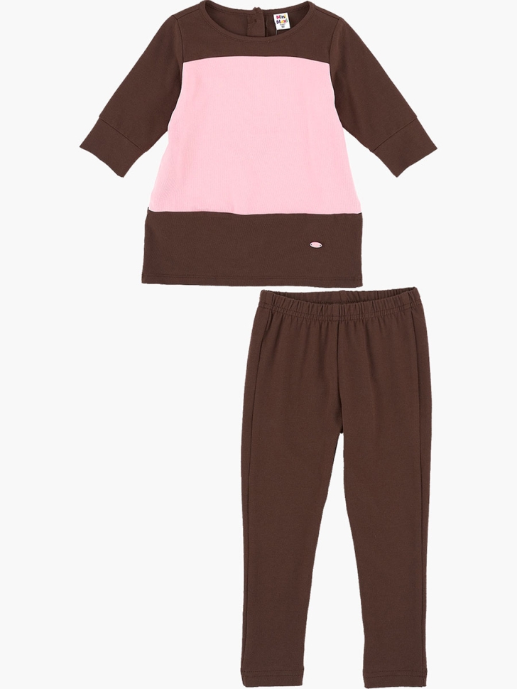 Комплект для девочек Mini Maxi, модель 0974/0975, цвет розовый/коричневый - Комплекты трикотажные