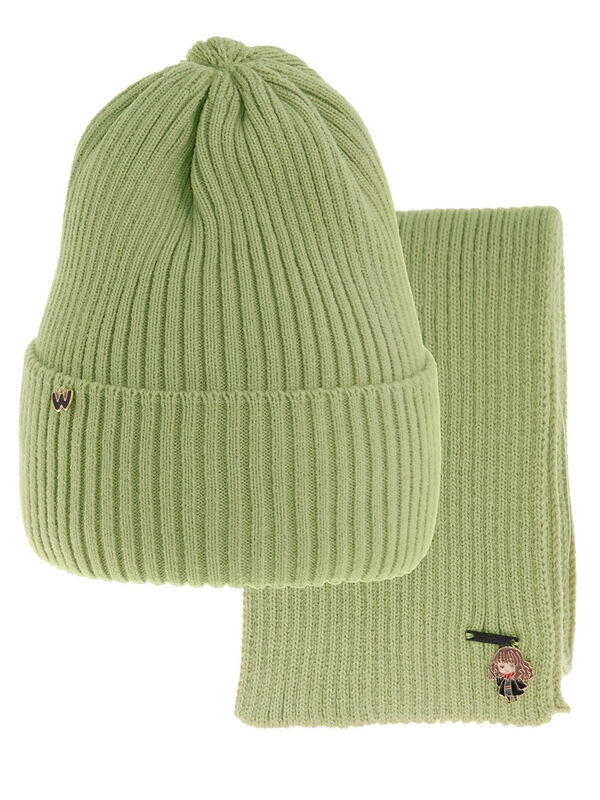 Комплект для девочки Мистика, Миалт оливковый, весна-осень - Комплект: шапочки и шарф