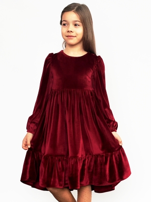 Платье велюровое нарядное БУШОН ST63, цвет бордовый