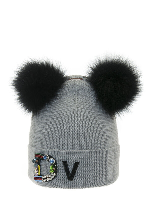 Шапка для девочки Диора, Миалт пепельный, зима - Шапки с меховым помпоном