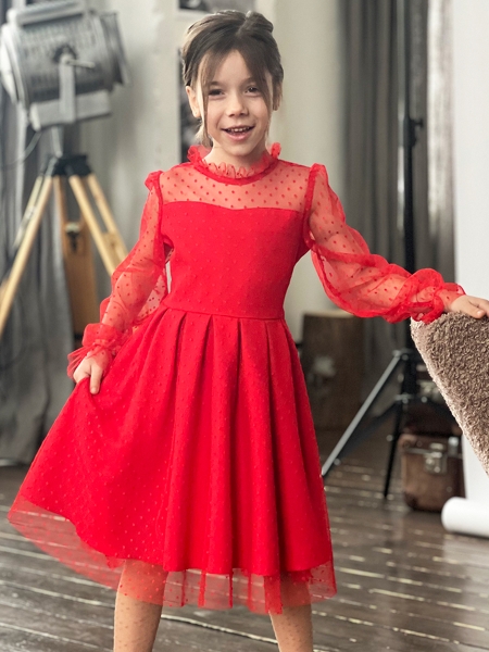 Платье для девочки нарядное БУШОН ST77, цвет красный - Платья коктельные / вечерние