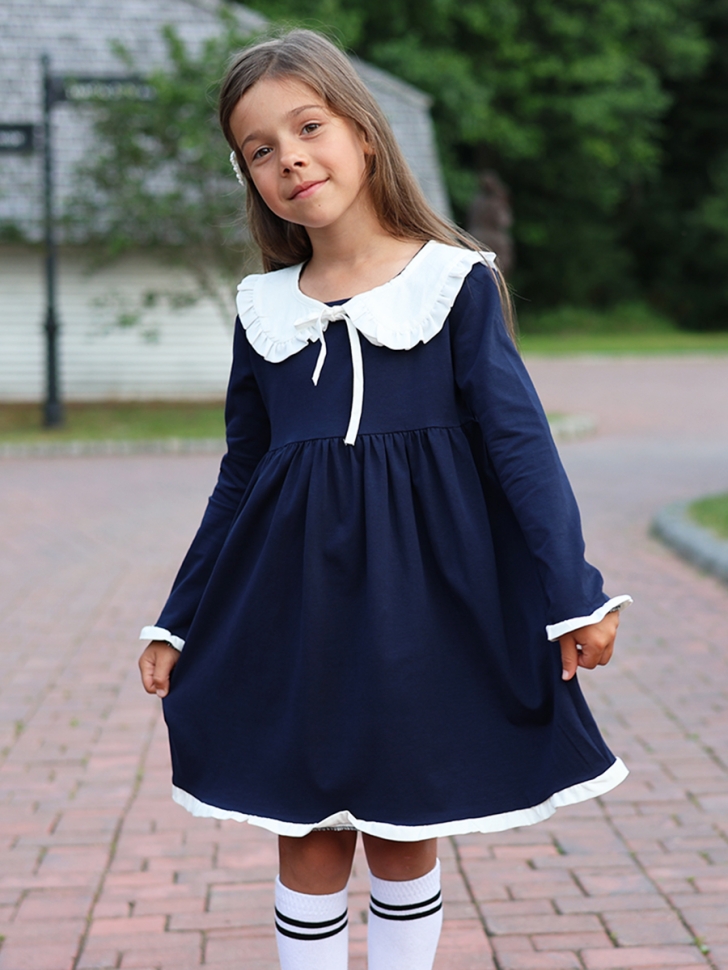 Платье для девочки школьное БУШОН SK34, цвет темно-синий - 