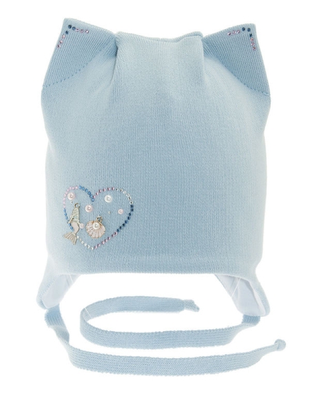 Шапка для девочки Озеро весны, Миалт голубой, весна-осень - Детские шапки с ушками