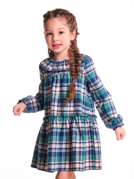 Платье для девочек Mini Maxi, модель 6867, цвет клетка/бирюзовый - Платья для девочек с длинным рукавом