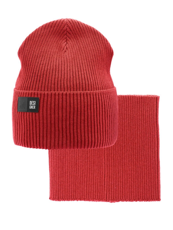 Комплект Пазл, Миалт красный, весна-осень - Комплект: шапочки и шарф