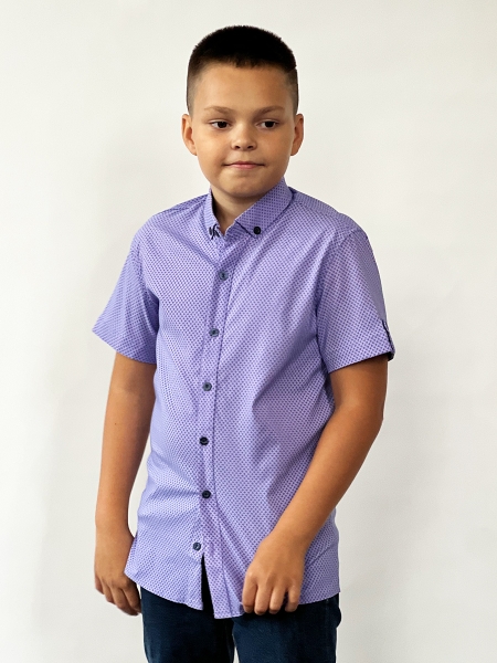 Рубашка для мальчика стрейч БУШОН, цвет сиреневый - Рубашки с длинным рукавом