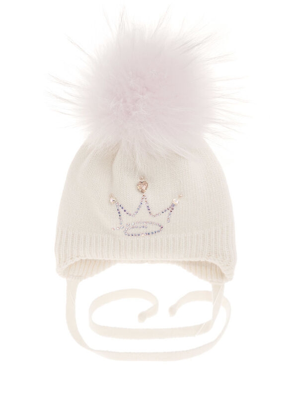 Шапка для девочки Милашка, Миалт белый, зима - Шапки с меховым помпоном