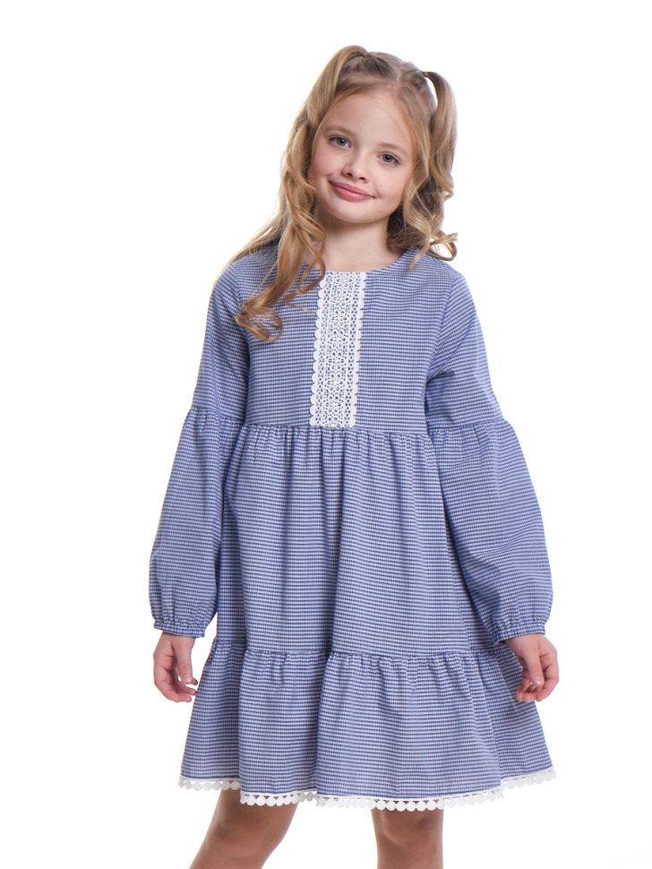 Платье для девочек Mini Maxi, модель 7776, цвет синий/клетка - Платья для девочек с длинным рукавом