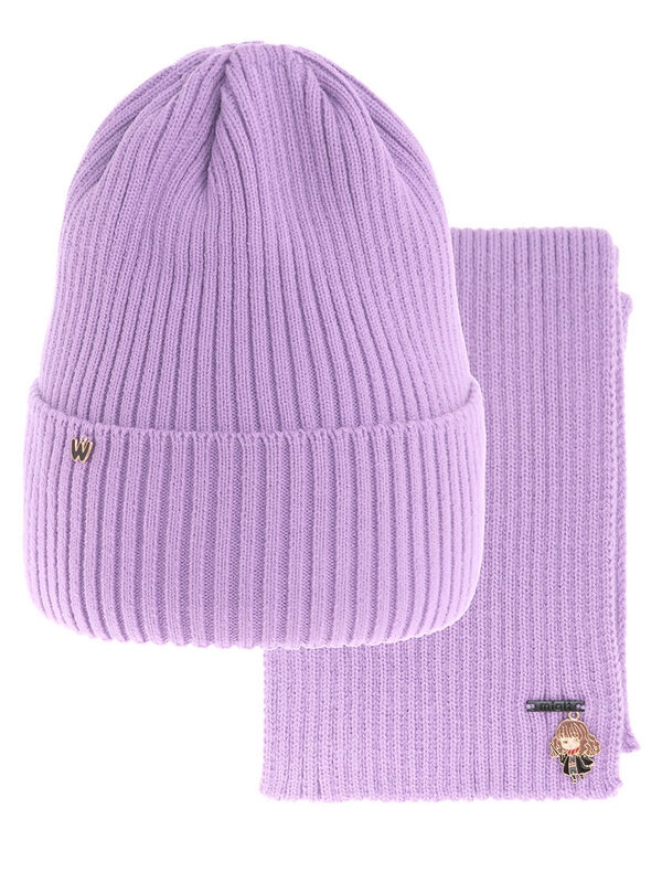Комплект для девочки Мистика, Миалт светло-сиреневый, весна-осень - Комплект: шапочки и шарф