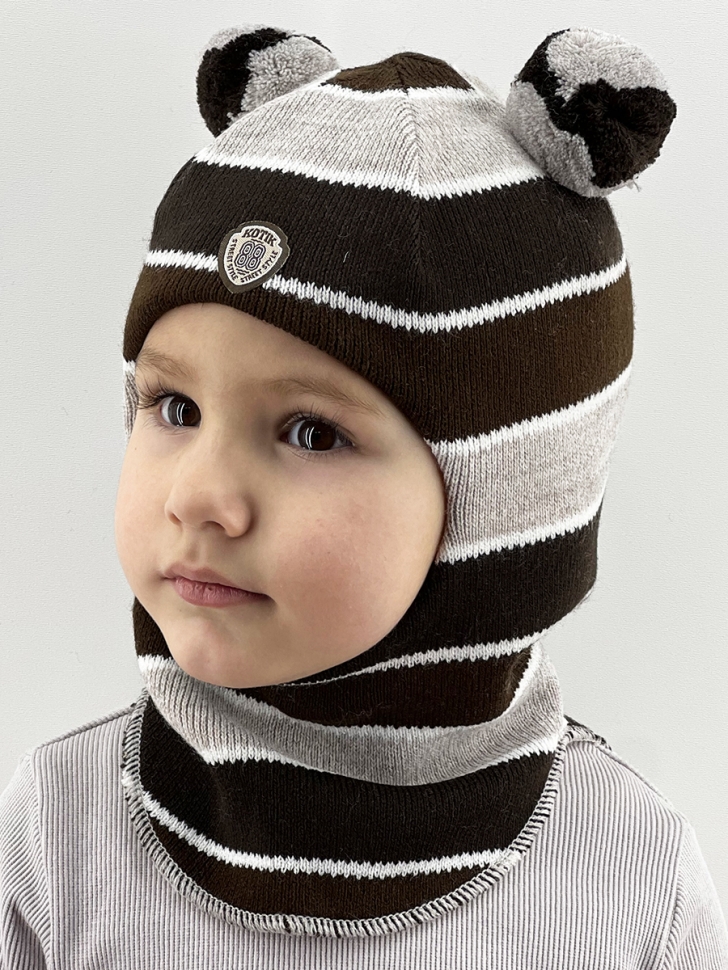 Шапка-шлем зима, скб т.коричневый+коричневый+беж - Шлемы осень-зима