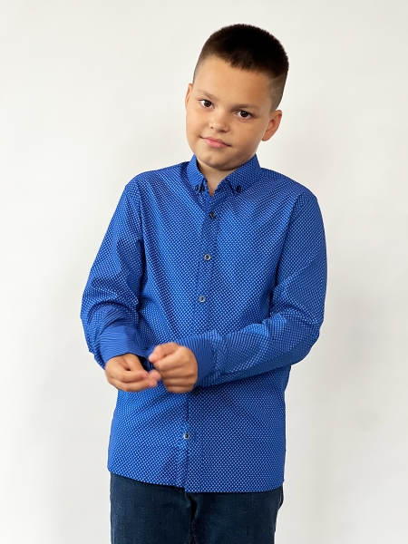 Рубашка для мальчика стрейч БУШОН, цвет синий - Рубашки с длинным рукавом