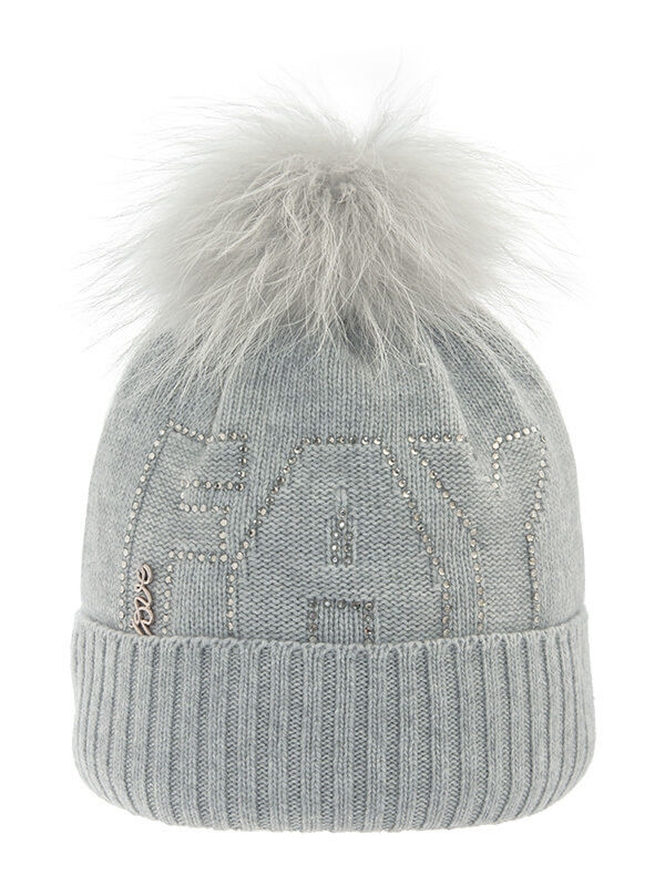 Шапка для девочки Fay, Миалт светло-серый, зима - Шапки с меховым помпоном