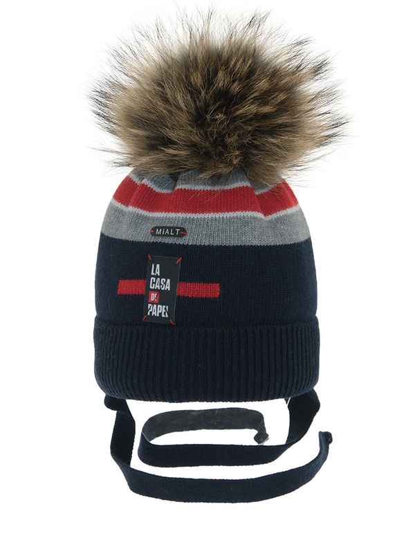 Шапка для мальчика Comedy, Миалт темно-синий, зима - С меховым помпоном