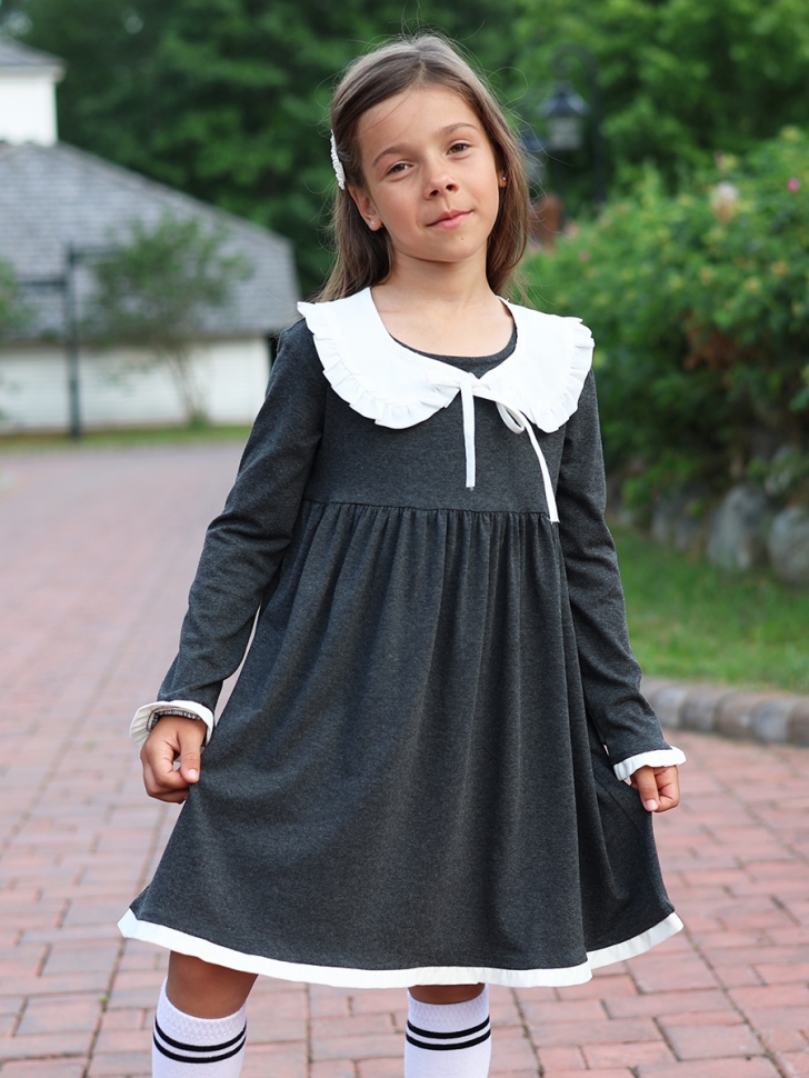 Платье для девочки школьное БУШОН SK34, цвет темно-серый - 