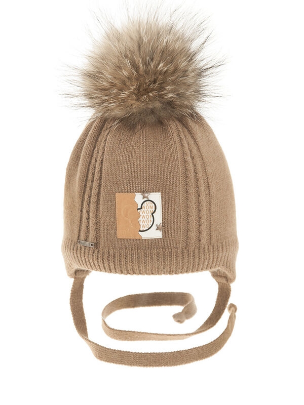 Шапка для мальчика Гарри, Миалт светло-коричневый, зима - С меховым помпоном