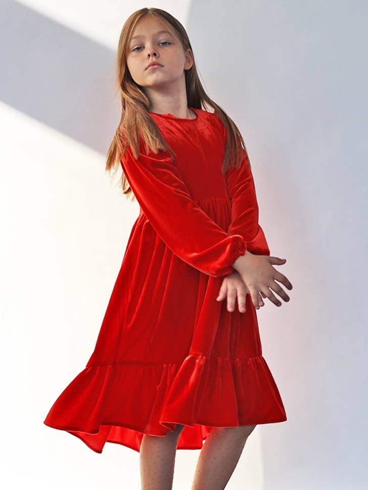 Платье велюровое нарядное БУШОН ST63, цвет алый - Платья коктельные / вечерние