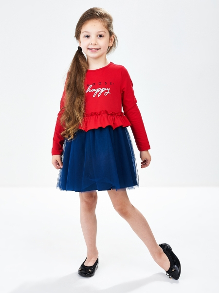 Платье для девочек Mini Maxi, модель 6090, цвет красный/синий - Платья для девочек с длинным рукавом