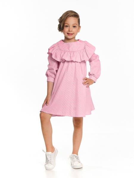 Платье для девочек Mini Maxi, модель 7007, цвет розовый/клетка - Платья для девочек с длинным рукавом