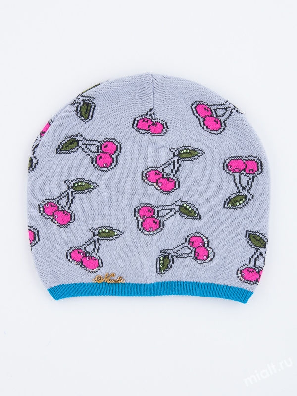 Шапка для девочки Вишенка, Миалт темно-бирюзовый/светло-серый, весна-осень - Для девочек весна-осень