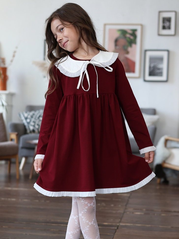 Платье для девочки школьное БУШОН SK34, цвет бордовый - 