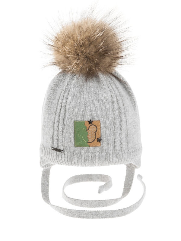 Шапка для мальчика Гарри, Миалт светло-серый/меланж, зима - С меховым помпоном