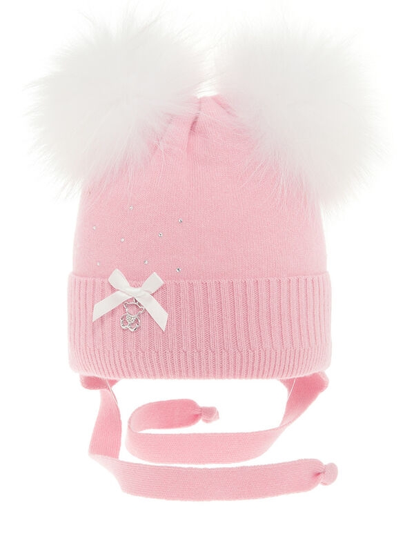 Шапка для девочки Гаечка-1, Миалт розовый, зима - Шапки с меховым помпоном