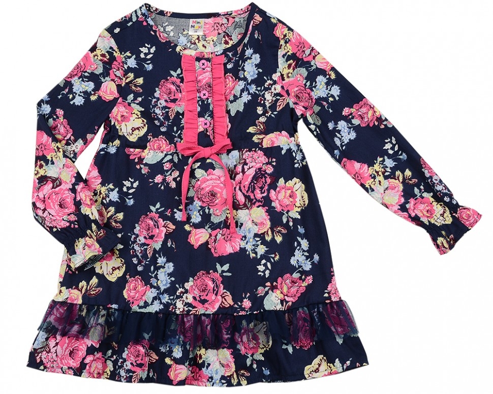 Платье для девочек Mini Maxi, модель 4842, цвет синий/мультиколор - Платья для девочек с длинным рукавом