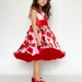Платье для девочки нарядное БУШОН ST30, стиляги цвет красный/розовый пояс красный, принт цветы