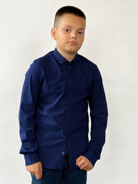 Рубашка для мальчика стрейч БУШОН, цвет синий/фиолетовый - Рубашки с длинным рукавом