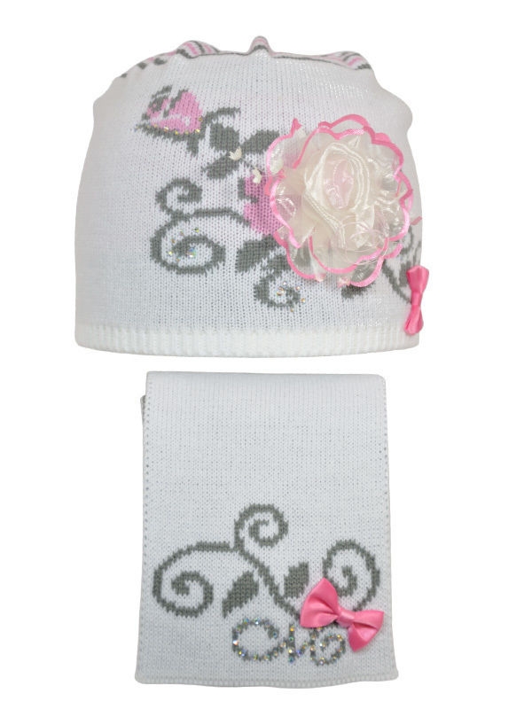 Комплект для девочки Весенний вальс, Миалт молочный/темно-серый - Комплект: шапочки и шарф