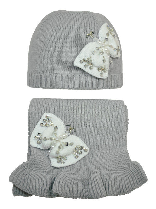 Комплект для девочки Весенняя сказка, Миалт серый/белый, весна-осень - Комплект: шапочки и шарф