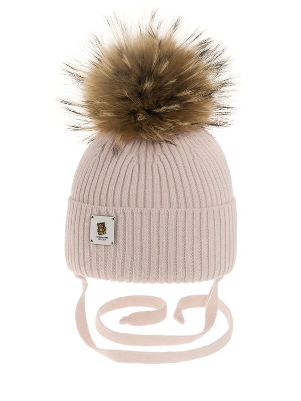 Шапка для девочки Габби, Миалт бледно-розовый, зима - Шапки с меховым помпоном