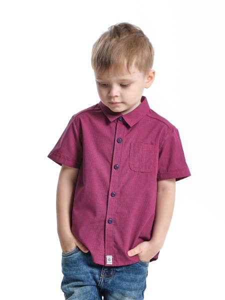Рубашка для мальчиков Mini Maxi, модель 6445, цвет бордовый/клетка - Рубашки с коротким рукавом