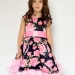 Платье для девочки нарядное БУШОН ST30, стиляги цвет темно-синий/розовый пояс розовый, принт цветы