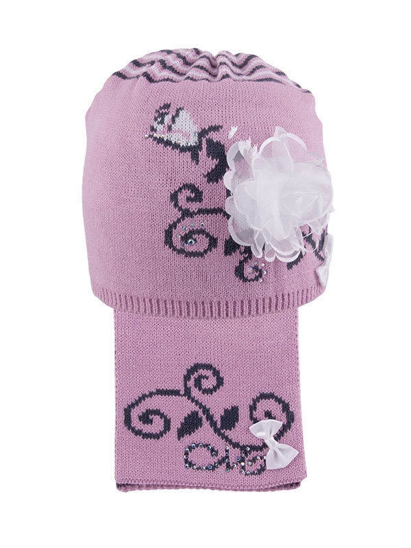 Комплект для девочки Весенний вальс, Миалт розовый/темно-серый - Комплект: шапочки и шарф