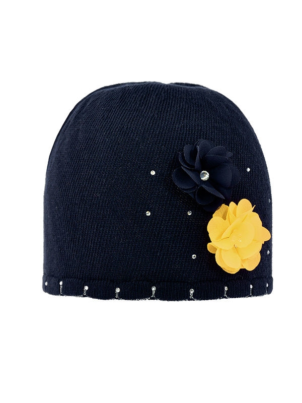 Шапка для девочки Илона, Миалт темно-синий/желтый - Для девочек весна-осень