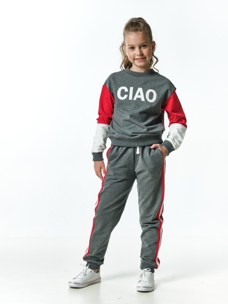 Спортивный костюм для девочек Mini Maxi, модель 7215, цвет графит/серый/красный - Костюмы спортивные