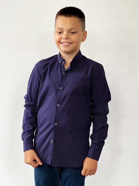 Рубашка для мальчика стрейч БУШОН, цвет фиолетовый - Рубашки с длинным рукавом